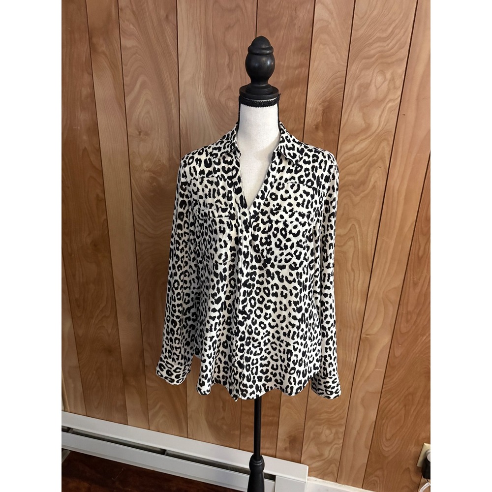 Express The Portofino Shirt Womens Small Leopard Print Button Down Long Sleeve